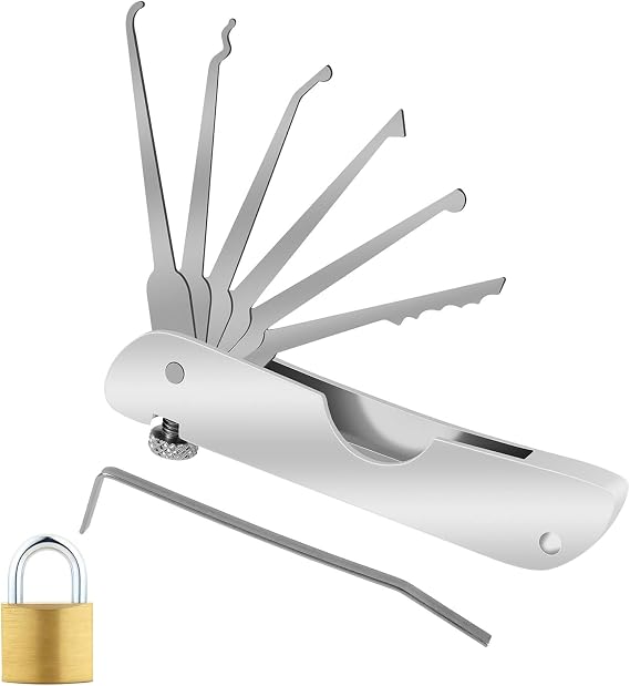 Lock Pick Set, Portable Folding Tools for Lock Picking Practice, Emergency Lockout Solutions with Stainless Steel Construction, 1 Set Multi-Function Design for Automotive and Home Use