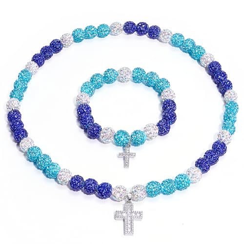 Baseball Necklace 18in Baseball Fan Chain Pollyanna Cross Necklace for Men Women Sparkle Rhinestone Drip Christian Jewelry