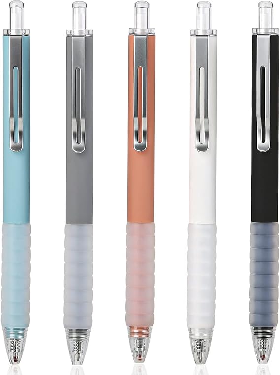 ZL8 Retractable Rolling Ball Gel Ink Pens with Soft Grip and Metal Clip, 0.5mm, Black Ink, Office Pen for Men and Women (5-Pack, Black Ink)
