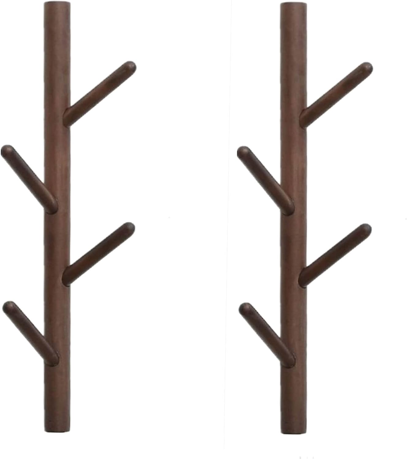 Coat Rack & Hat Rack，Wall Mounted，Sturdy Wooden Coat Rack Stand, Entryway Hall Tree Coat Tree with Solid Base for Hat,Clothes,Purse,Scarves,Handbags,Umbrella，Set of 2 Dark Brown
