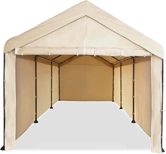 Caravan Canopy Tent Sidewalls for Mega Domain Carport with Straps, Ideal for Garage Storage, Inflatable Garage Covering, Tan (Sidewalls Only)