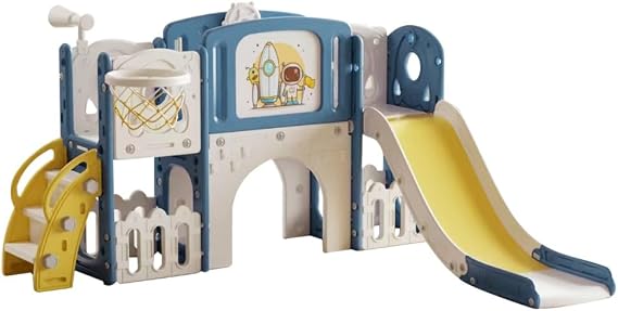Multi-Function Extra Long Toddler Slide Playset, Blue&Yellow