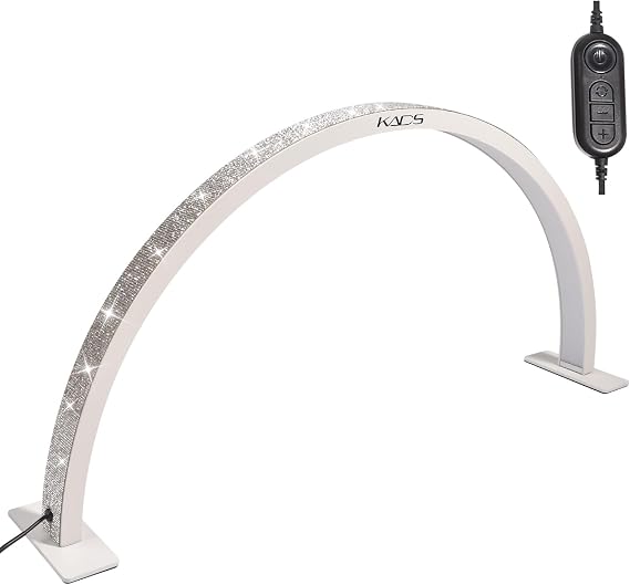 KADS Half Moon Nail & Lash Light - 29In Wide Desk Lamp, 3 Color Temperatures 3000k-6500k, White