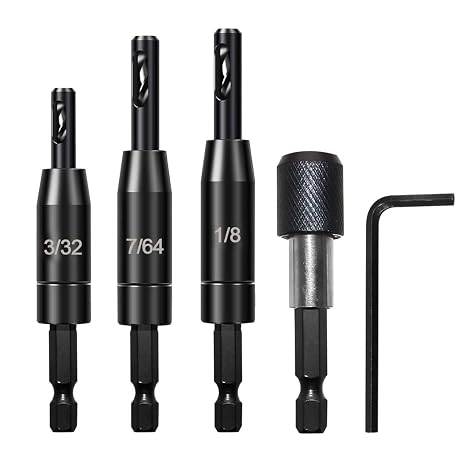 Self-Centering Drill Bit Set,3-Piece 3/32" 7/64" 1/8" Self Center Drill Bits HSS Bit,1/4 Inch Hex Shank Drills with 1pc Quick Change Bit Holder for Hinge & Door Installation
