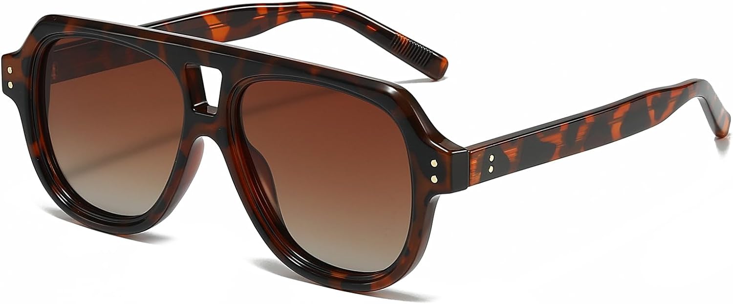 YAMEIZE Polarized Sunglasses for Men Women Square Retro 70s Pilot Double Bridge Vintage Polarized Sunglasses Fashion Sun Glasses UV400 Protection