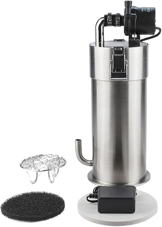 Aquarium Filter System, Stainless Steel Aquarium Canister Filters Mini Table Top Fish Tank External Filter Barrl With Water Pump(ES300mini)