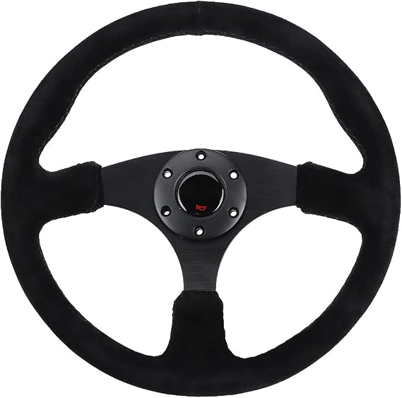 Steering Wheel, 14in 350mm Steering Wheel Black Stitching with Horn B for Racing Steering Wheel Suede Steering Wheel