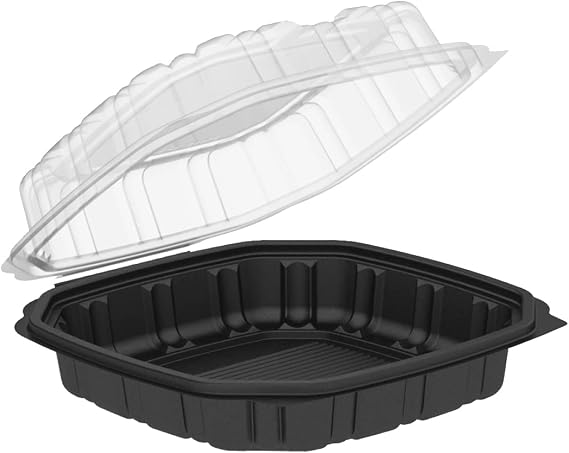 Anchor Packaging 9" x 9" 1-Compartment Black Take Out Container with Hinged Lid | 120/Case (120 CT)