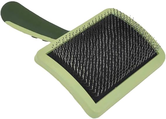 Coastal Dog Slicker Brush, Green - Grooming & Shedding Brush for Dogs of All Hair Types - Curved Design for Easy Detangling - Non-Slip Handle, 6.75'' x 4.25''