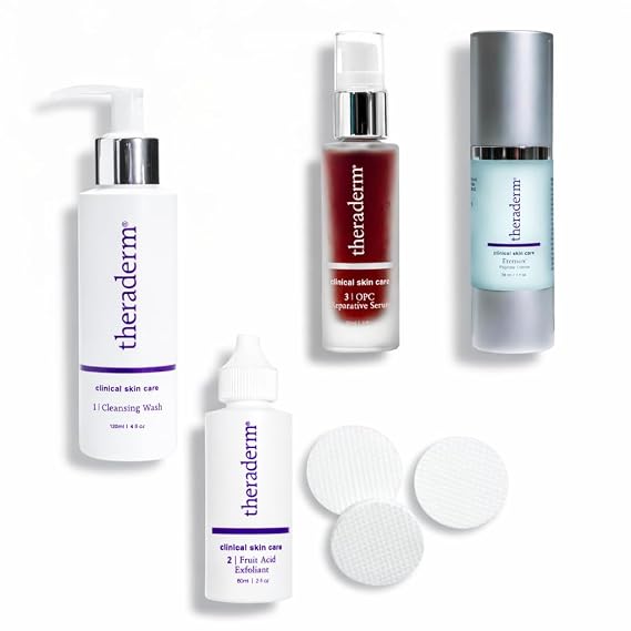 Theraderm Anti-Aging System Clinical 4-Step Skincare Set with Lactic Acid Exfoliant, Antioxidant Serum & Peptide Cream for Firmer, Smoother-Looking Skin