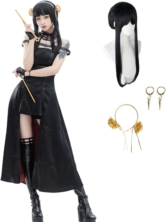 Thorn Princess Yor Forger Cosplay Gothic Dress Anya Forger Cosplay Anime Halloween Full Dress with Wig