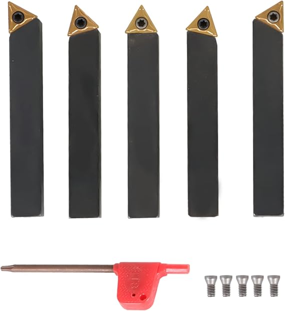 findmall 5Pcs 3/8 Inch Indexable Carbide Lathe Turning Tool Holder Metal Lathe Tools Inserts Bits with TCMT110204 Carbide Inserts