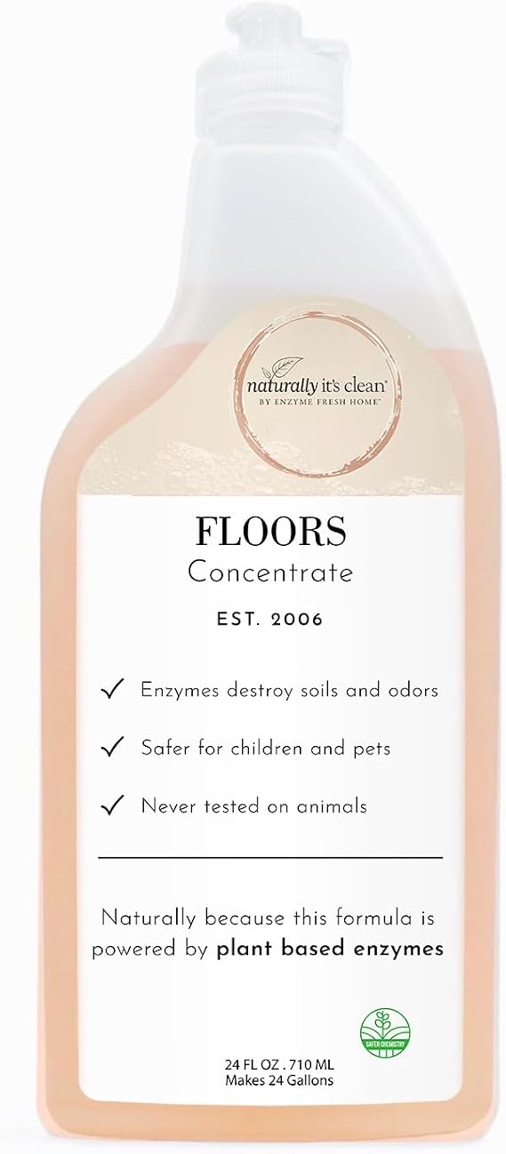 naturally It's clean Floor Cleaner (Makes 24-Gallons) for All Floor Types (Plant Based Enzymes) pH Neutral, Biodegradable, Kids&Pets Safe; Rinse Free, Eliminates Odors