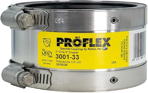 Proflex 3 In. x 3 In. PVC Shielded Coupling - Cast-Iron, Plastic, Steel to Copper - 1 Each