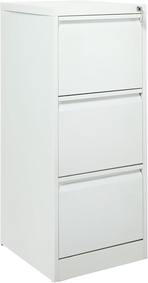 The Workplace Depot Lockable Steel Filing Cabinet, 3 Drawer, White