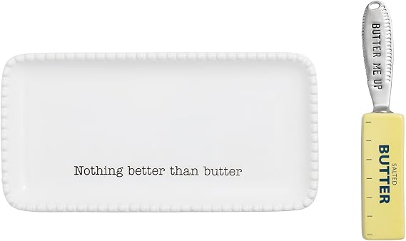 Mud Pie White Ceramic Butter Dish Set