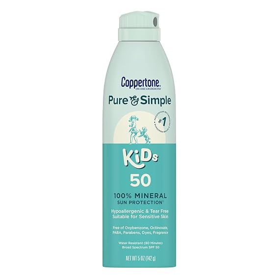 Coppertone Pure & Simple Kids Mineral Face Sunscreen Spray SPF 50, 5 oz