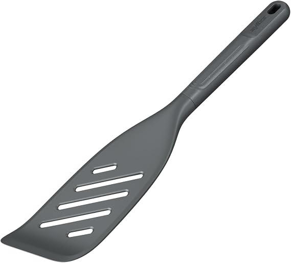 Zyliss E980237 Fish Spatula, Sustainable Wheatstraw/Silicone, Fish Turner, Head is Slotted, Non Stick and Heat Resistant, Beluga Grey, 32.5cm x 7cm, Dishwasher Safe,
