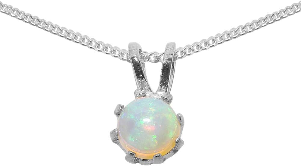 Solid 925 Sterling Silver Natural Opal Womens Pendant & Chain Necklace - Choice of Chain lengths