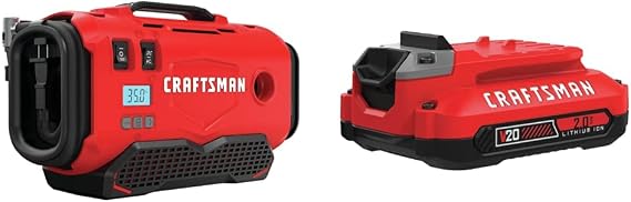 CRAFTSMAN V20 Inflator with Lithium Ion Battery, 2.0-Amp Hour, Charger Sold Separately (CMCE520B & CMCB202)