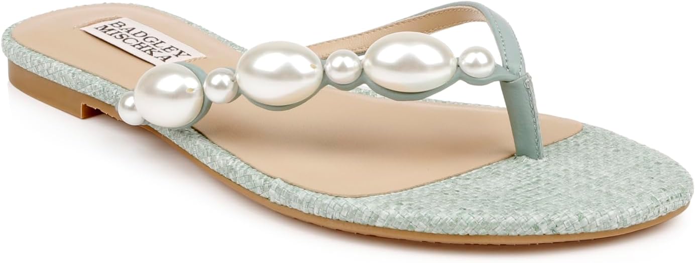Badgley Mischka Women's Dyana Pearl Embellished Thong Sandals