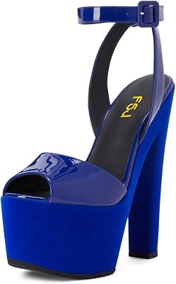 FSJ Women Super High Block Chunky Platform Heel Peep Toe Ankle Strap Sandals Sexy Slingback Buckle Pump Shoes Size 4-16 US