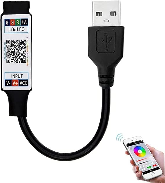 Mini RGB Bluetooth Controller USB 5V Music Bluetooth LED Controller Light Strip Controller for RGB LED Strip 30 cm [Energy Class E]