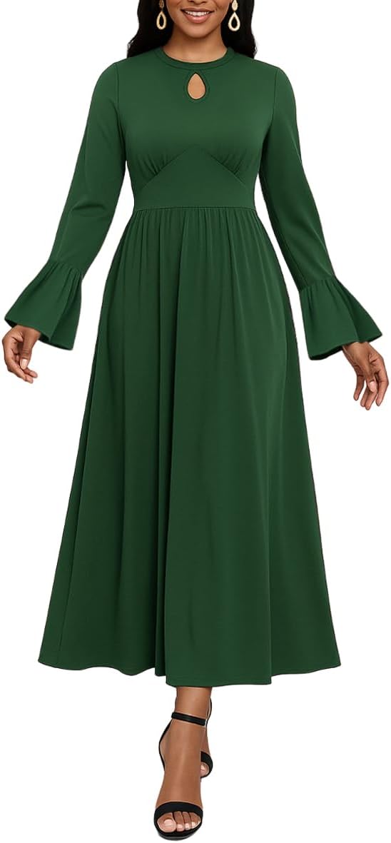 knowfashionstyle Birthday Party Dresses for Women Travel Going Out Outfits | Bell Sleeve Wedding Guest Maxi Dress, Flowy Fall Cocktail Dresses, Birthday Party Date Nignt Club Concert Outfit