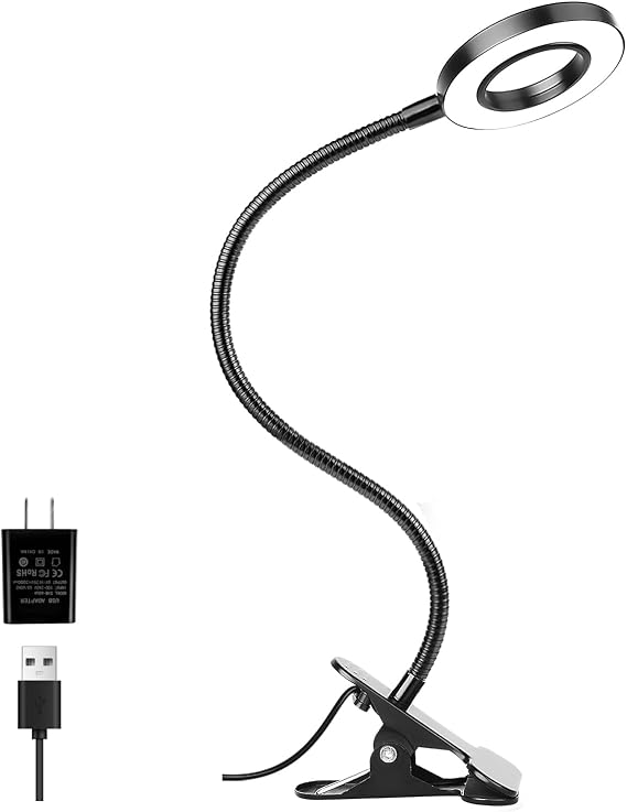 Woputne Desk Lamps Clip on Reading Light for Bed Home Office Craft (Black)