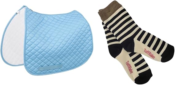 TuffRider Basic All Purpose Horse Riding Saddle Pad with Free Assorted Striped Socks