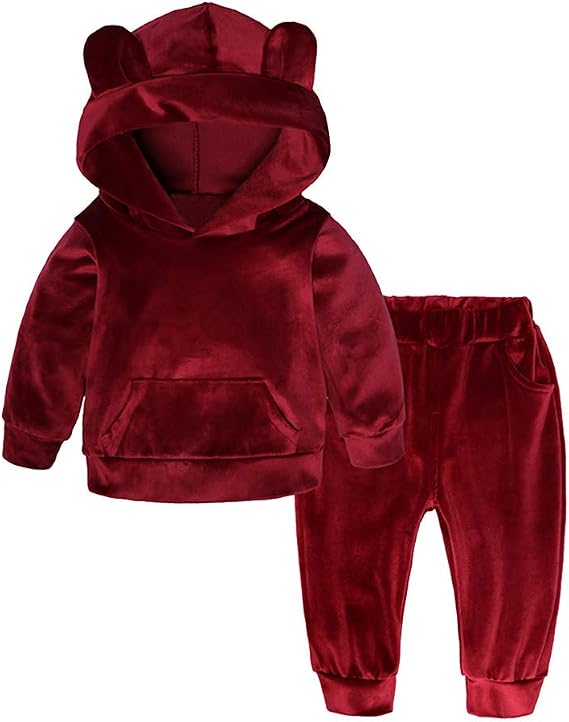 Baby Toddler Boys Girls Fall Winter Clothes Set 1-6 Years Old Kids Long Sleeve Solid Hoodie Shirts Pants Outfits