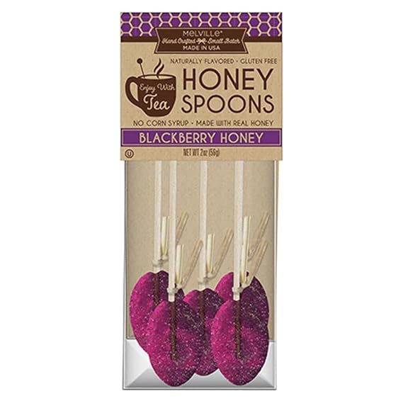 Blackberry Honey Spoons Hand-Poured Candy Stir Sticks with Real Honey & Natural Blackberry Flavor, Wooden Spoon Sweetener for Tea, Coffee & Cocoa, Individually Wrapped, Kosher