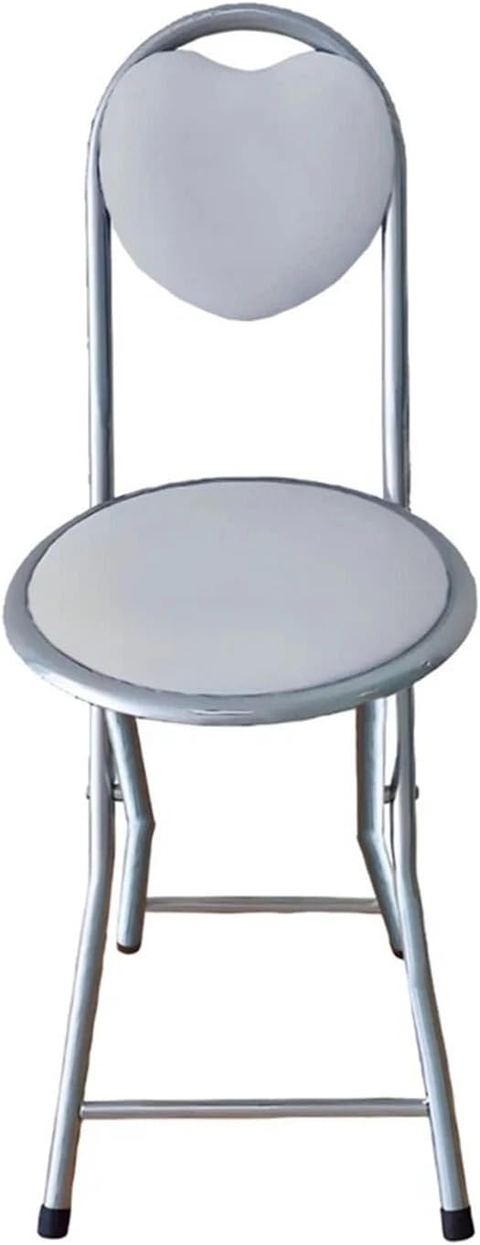 Foldable Study Desk Table Heart Shaped Chair Compact Lightweight Backrest Strong Metal Frame Makeup Vanity Party Use Padded Seat Breakfast Chair Bedroom Dressing Room Home (Grey)