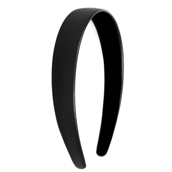 Huachi Black Headband for Women Girls 1 Inch Wide: Vegan Leather Thick Simple Head Band for Women's Hair