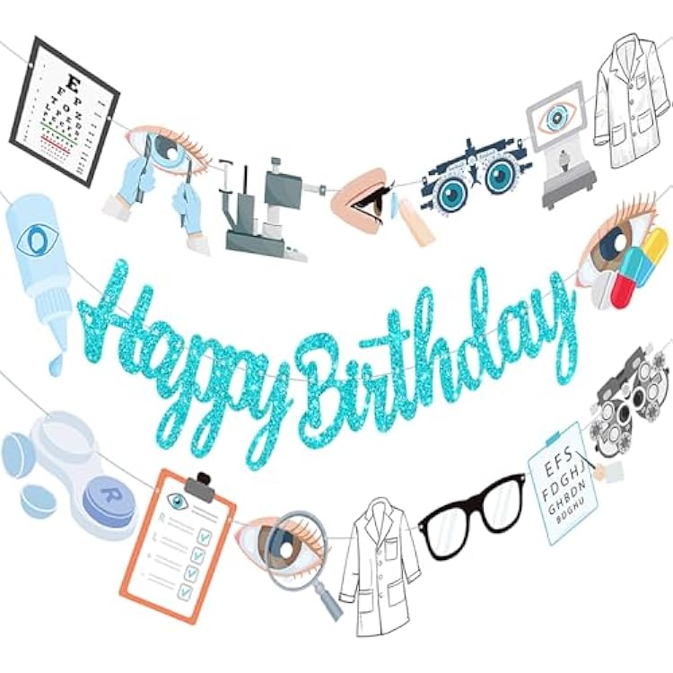 Eye Doctor Happy Birthday Banner 3pcs Ophthalmologist Birthday Party Supplies Glitter Blue Eye Doctor Birthday Decorations Ophthalmology Banner for Optometrist Theme Graduation Nurse Day Party Supplies