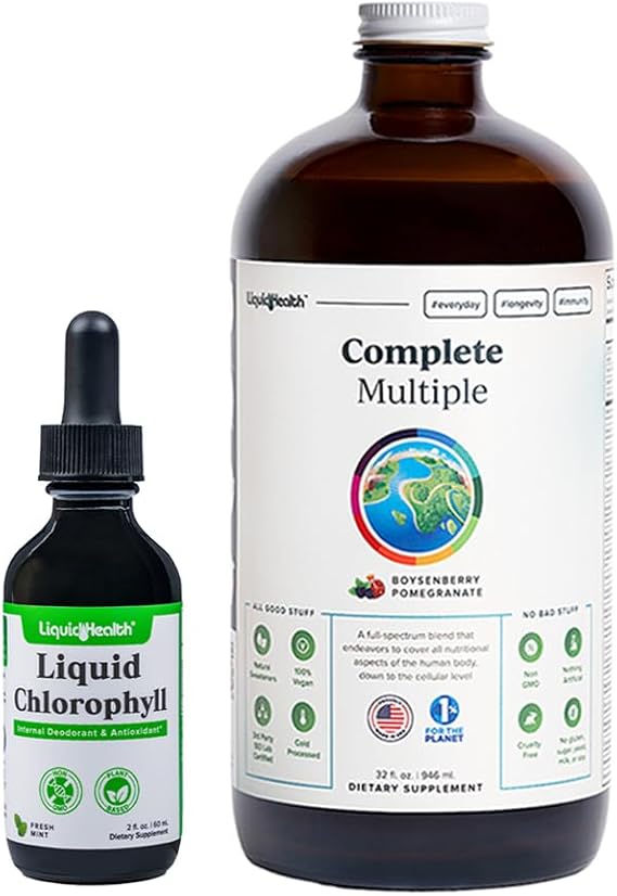 LIQUIDHEALTH Liquid Chlorophyll Drops & Complete Multiple Adult Daily Multivitamin Health Bundle - Internal Deodorizer, Stop Bad Breath, Reduce Appetite, Immune Support - Made in USA, Vegan, Non-GMO