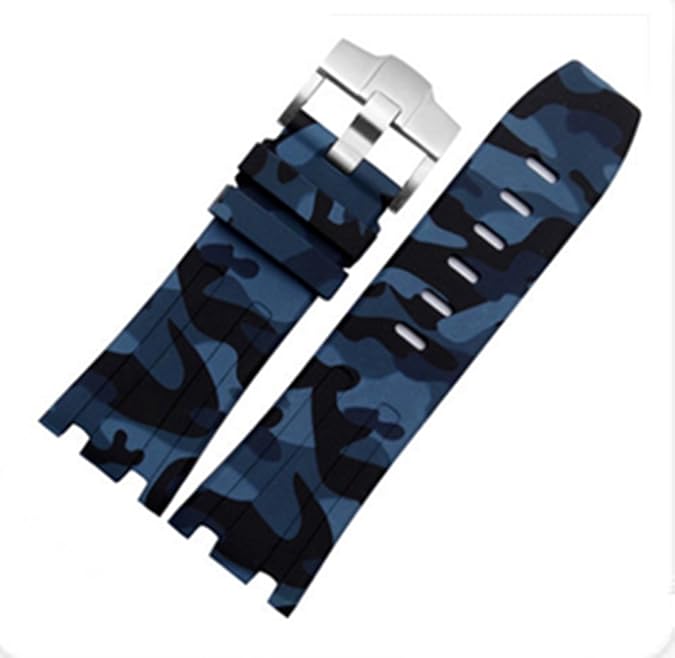 28mm Rubber Watch Strap Band OEM Style for AP100 Audemars Piguet Royal Oak Offshore Multi Camo Color (Camo Blue)