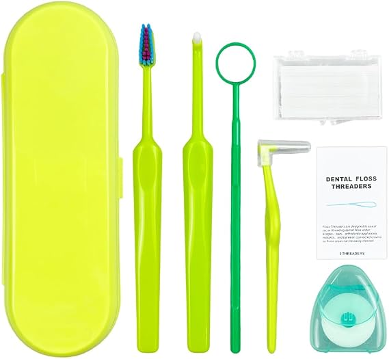 Portable Orthodontic Care Kit, 7-in-1 Boxed Orthodontic Toothbrush Kit for Braces Orthodontic Patient Travel Oral Care Kit Dental Travel Kit Interdental Brush Dental Wax Dental Floss