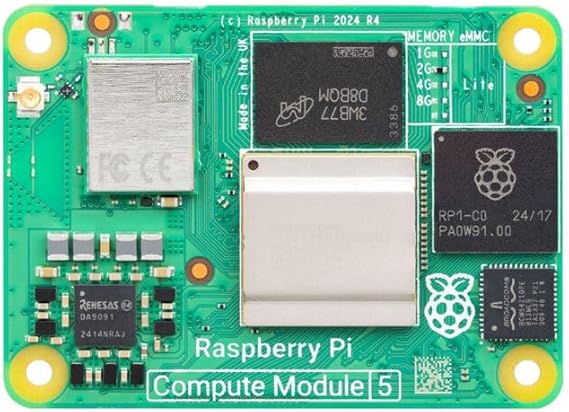 Raspberry Pi CM5016000 Compute Module 5, 16GB eMMC, 2.4GHz Quad-Core ARM Cortex-A76, 1Gbps Ethernet