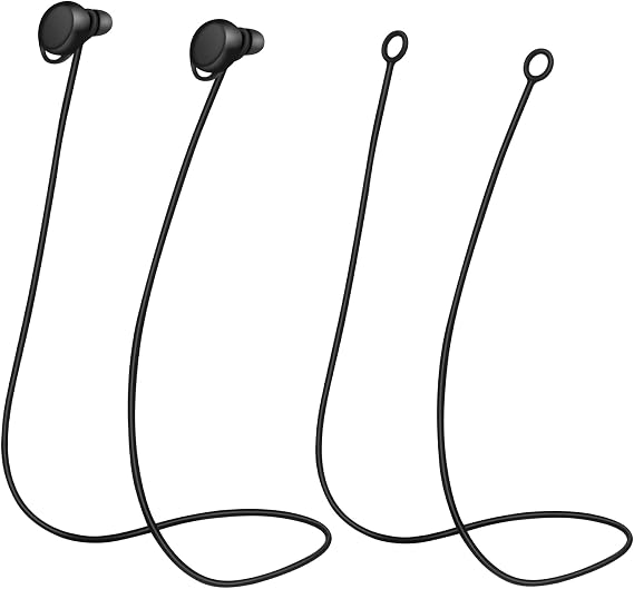 Nogeqi 2 Pcs Silicone Loop Link Flexible Earplug Lanyard - Black Loop Lanyard to Keep Earbuds Safe - Compatible with Most Earplugs and Removable Tips
