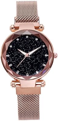 Women Watch Alloy Shinning Starry Sky Wristwatch Exquisite Fashionable with Magnetic Mesh Strap for Birthday Anniversary Gold