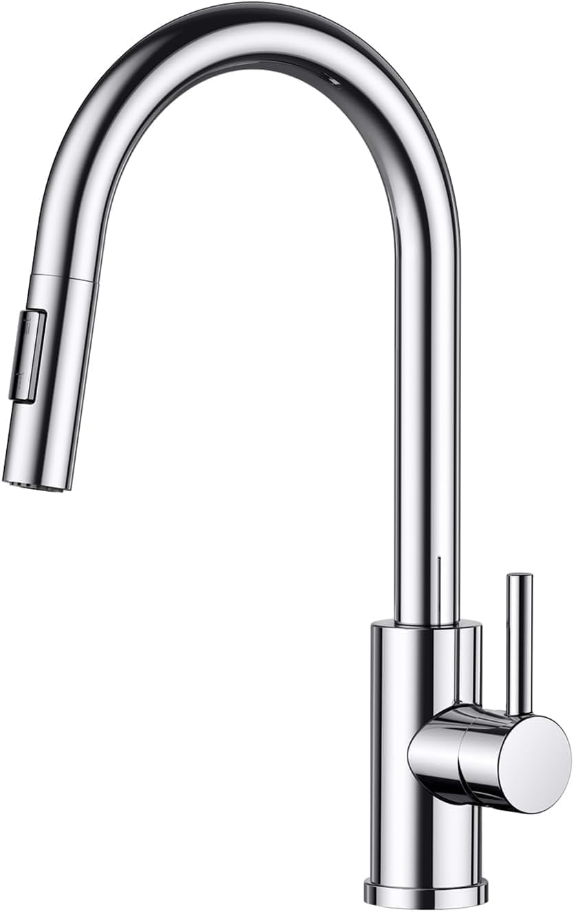 FORIOUS Kitchen Tap, Kitchen Sink Taps Mixer with Pull Down Spray, High Arc pout Swivels 360 Single Handle, Polished Chrome