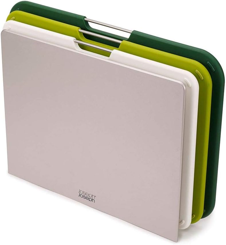 Joseph Joseph Nest Large 3-Piece Colour coded Chopping Board Set with Storage Stand, Green