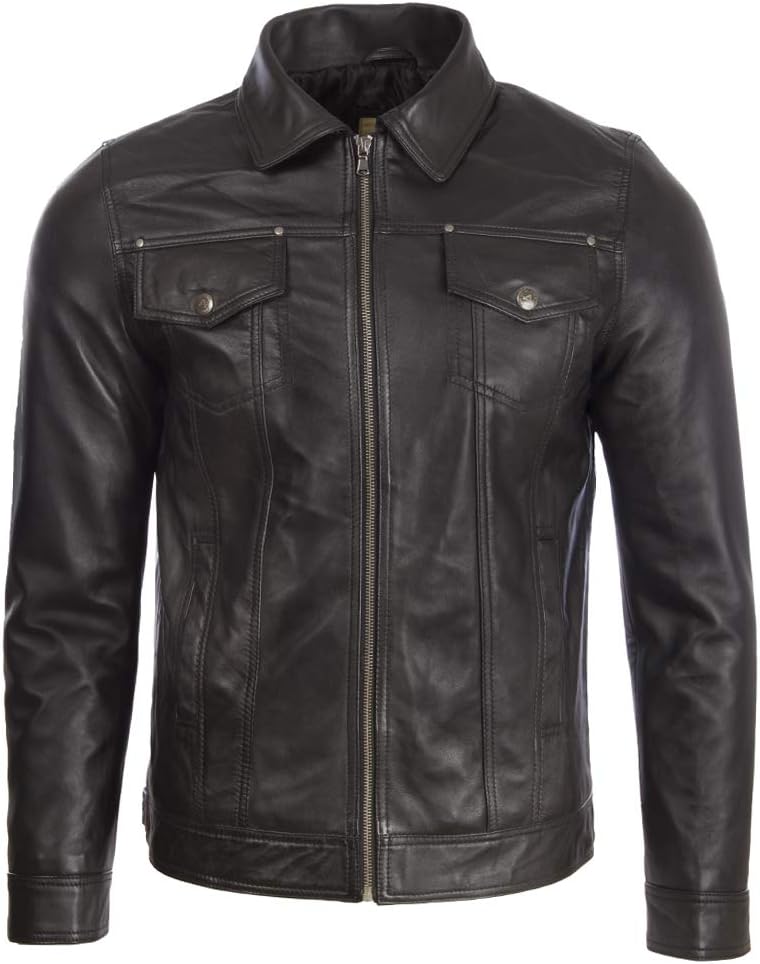 Aviatrix Men's Super-soft Real Leather Classic Harrington Fashion Jacket AGQ5