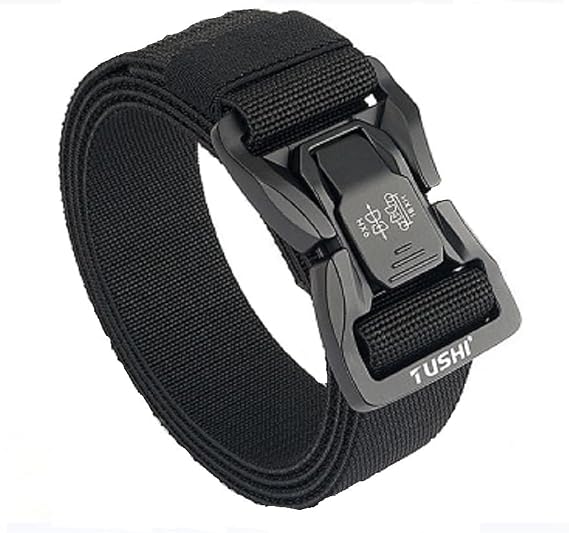 TUSHI,Tactical Belt,Gift for Men,1.5 Inch Military Nylon Web Belt, Black,with Magnetic Quick Release Buckle,Aluminum alloy quick-release buckle(Black)