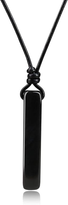 COAI Leather Cord Bar Necklace Stone Necklace, Black Obsidian Necklace/Green Aventurine Necklace