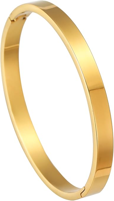 18K Gold Plated Bangle Bracelets for Women Stackable Stainless Steel