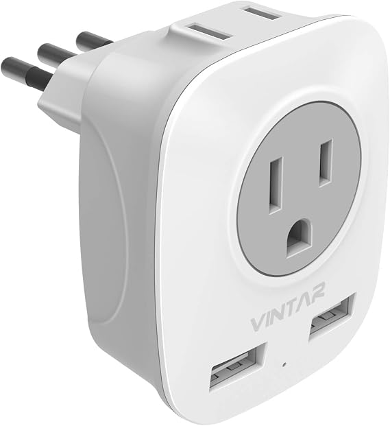 Italy Travel Adapter, VINTAR Grounded Italy Plug Adapter with 2 USB and 2 American Outlets, 4 in 1 Power Adapter for Italy Uruguay Chile, Type L