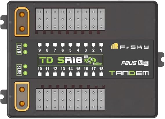 FrSky Tandem TD SR18 18CH Dual-Band 900MHz/2.4GHz Receiver with Advanced Stabilizer Triple Antennas & Power Switch for RC Fixed-Wing and Long-Range FPV Drones