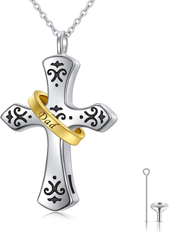 Ash Necklace Sterling Silver Urn Necklaces for Ashes Cross Infinity Symbol Jewelry for Human Pet Ashes Keepsake Gift for Women Men
